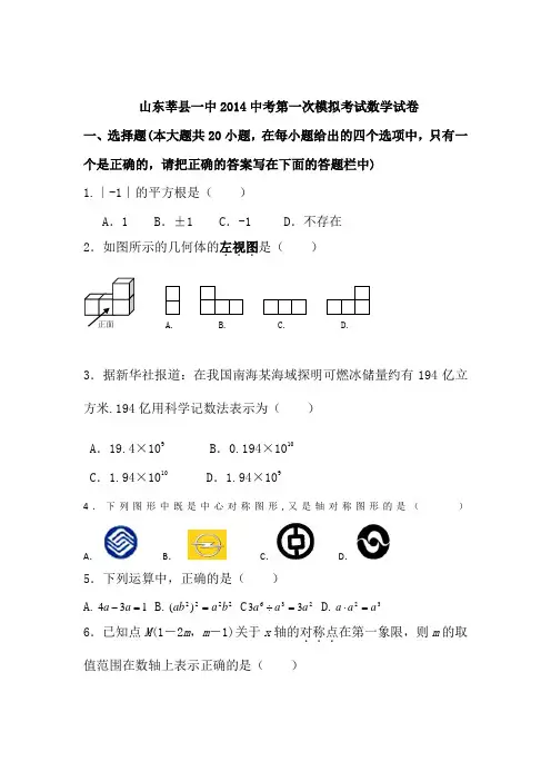 山东莘县一中2014中考第一次模拟考试数学试卷