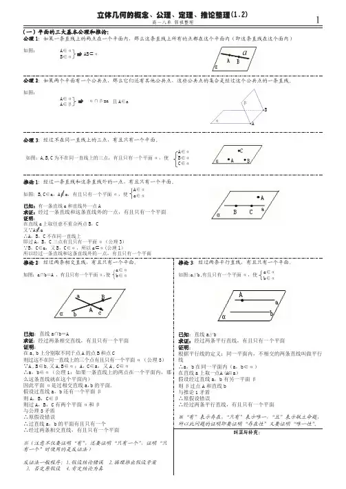 高一数学必修2立体几何概念定理公理整理