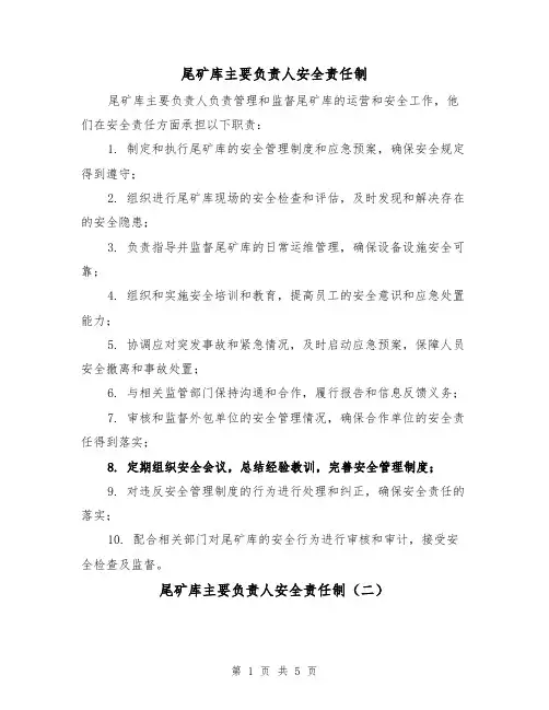 尾矿库主要负责人安全责任制(四篇)