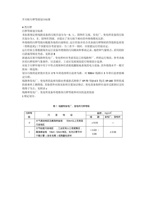 开关柜污秽等级划分标准
