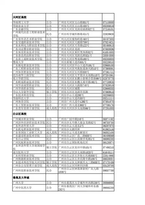 广州所有高校名录及地址