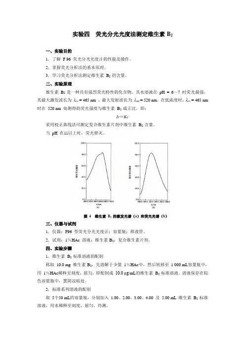 实验四  荧光分光光度法测定维生素 B2