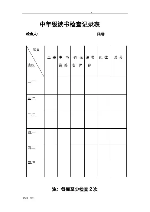 读书写字情况检查表