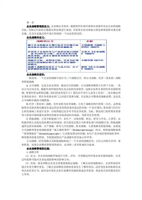企业战略管理期末重点整理---升级版
