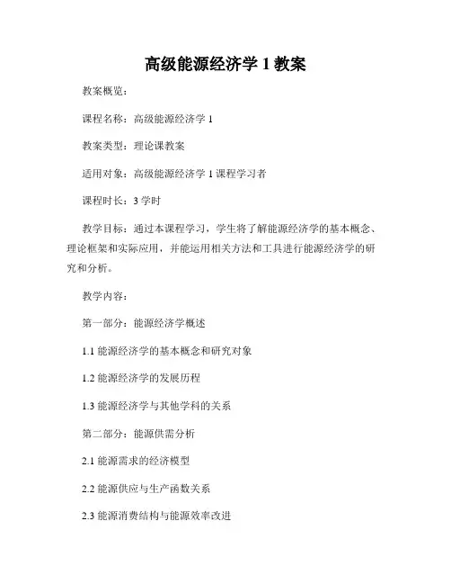 高级能源经济学1教案
