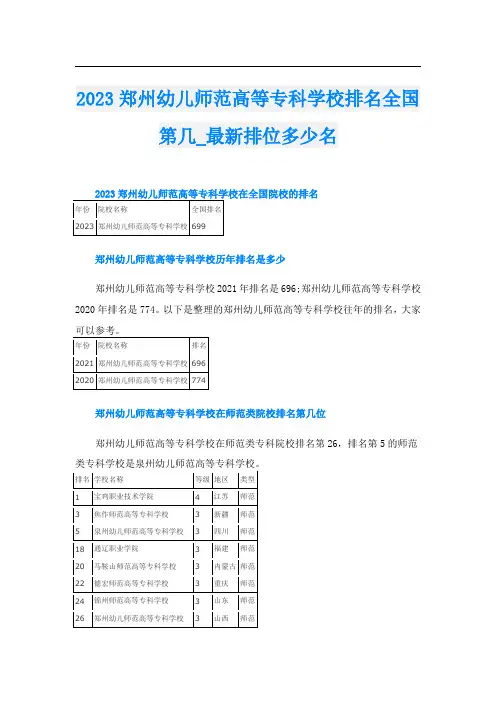 2023郑州幼儿师范高等专科学校排名全国第几_最新排位多少名