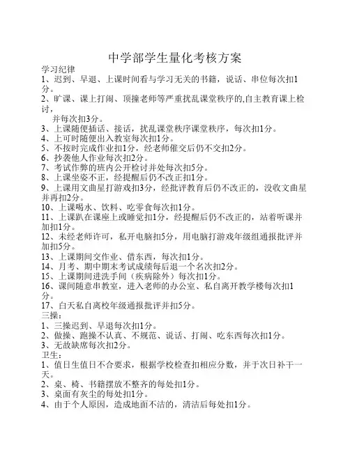 初中部学生量化考核方案
