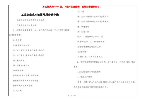 工业企业成本核算常用会计分录