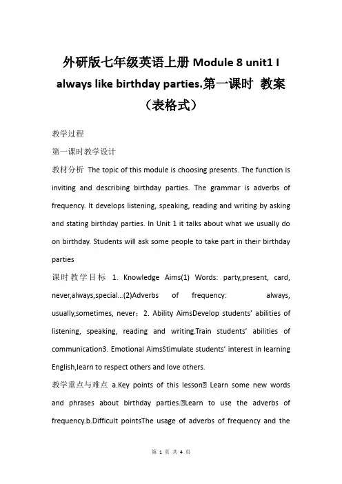 外研版七年级英语上册Module 8 unit1 I always like birthday pa