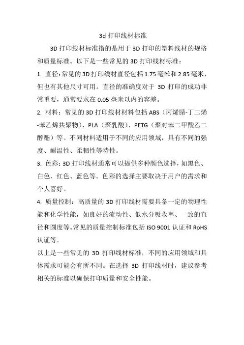 3d打印线材标准