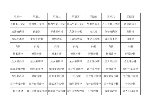 自助早餐菜单