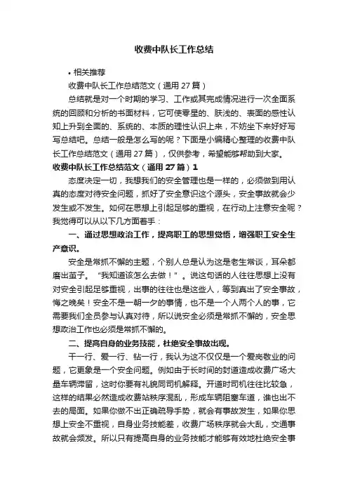 收费中队长工作总结