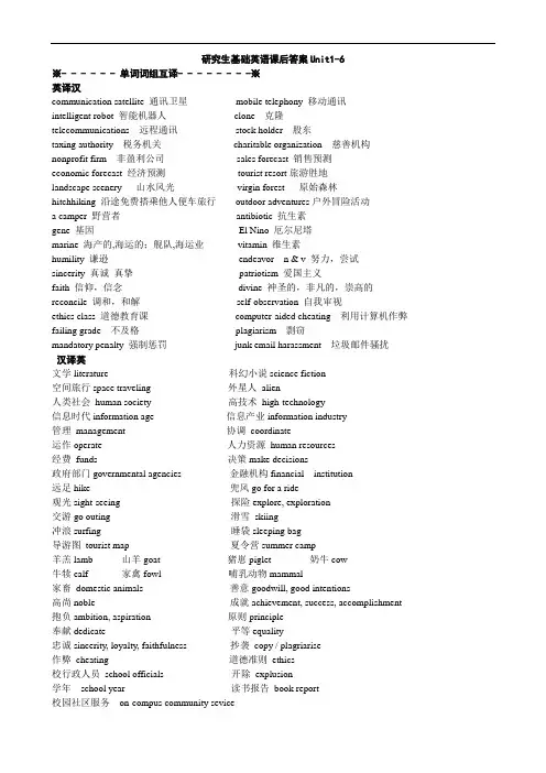 教育硕士英语(毛大威)课后答案Unit1-6