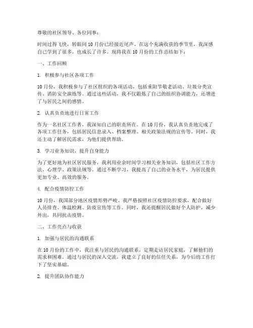社区10月份个人工作总结