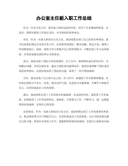 办公室主任新入职工作总结