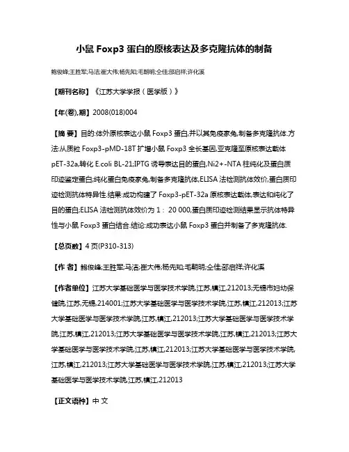 小鼠Foxp3蛋白的原核表达及多克隆抗体的制备