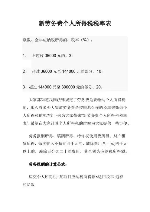 新劳务费个人所得税税率表