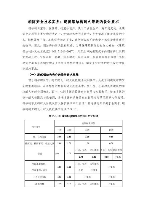 消防安全技术实务：建筑钢结构耐火等级的设计要求
