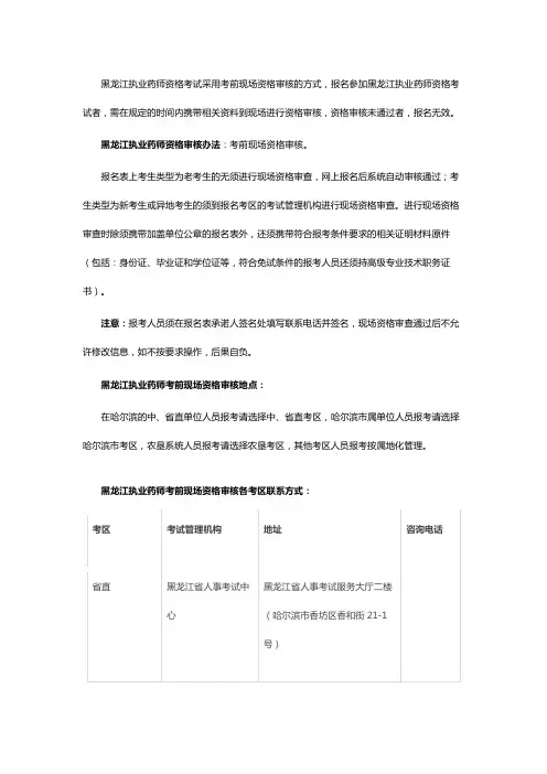 黑龙江执业药师考前现场资格审核地点及资料