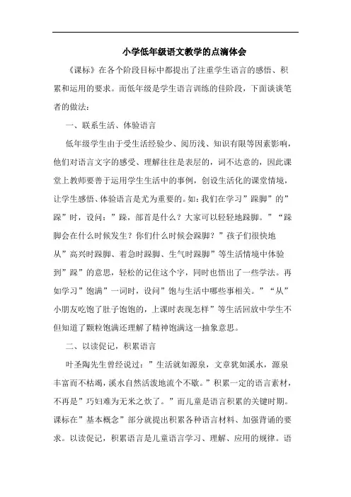 小学低年级语文教学点滴体会论文
