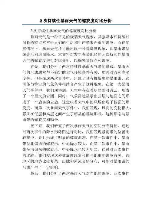 2次持续性暴雨天气的螺旋度对比分析
