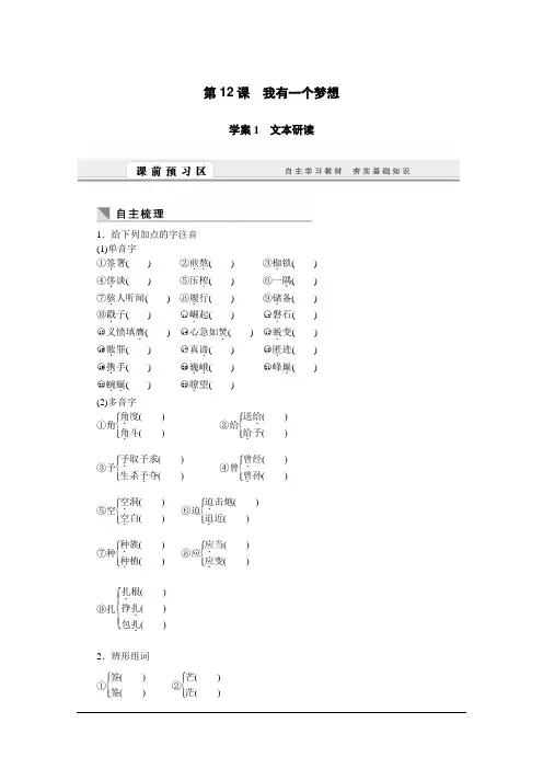 语文人教版必修2学案：第12课 我有一个梦想 Word版含解析