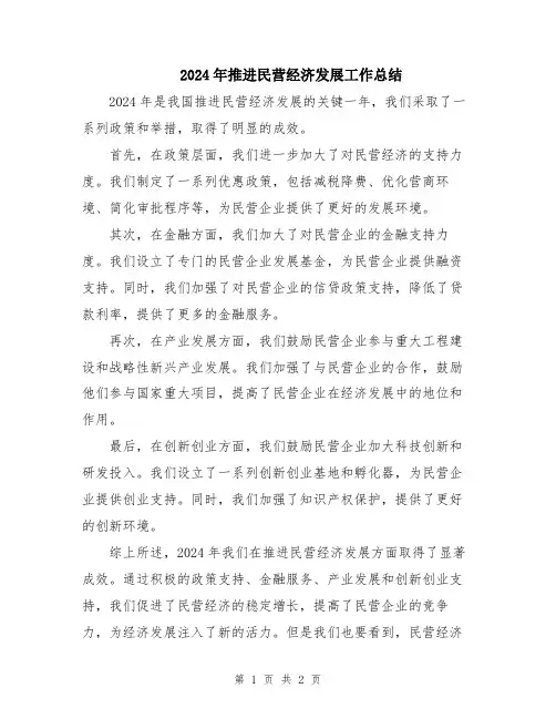 2024年推进民营经济发展工作总结