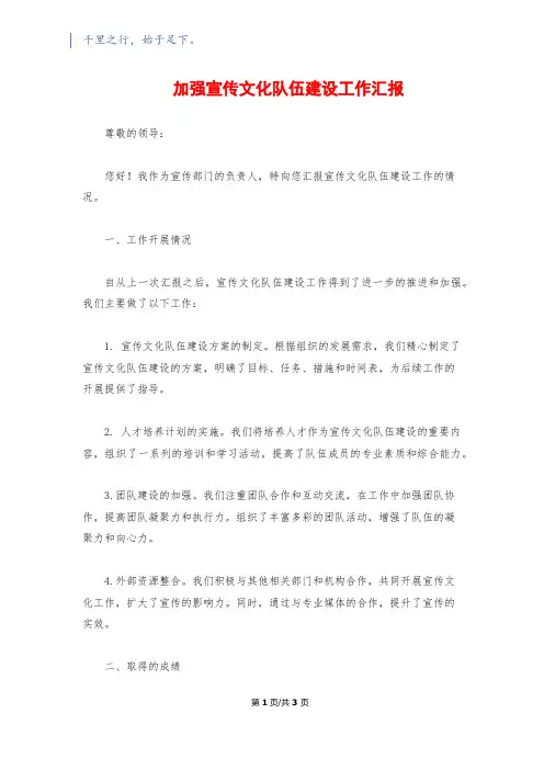 加强宣传文化队伍建设工作汇报