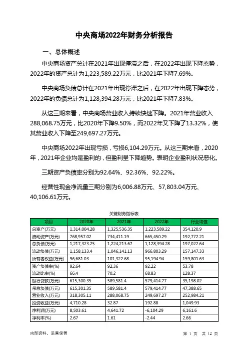 600280中央商场2022年财务分析报告-银行版