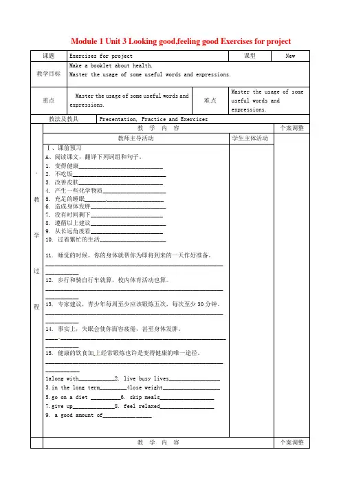 高中英语Module1Unit3Lookinggood,feelinggoodExercisesforproject教案牛津泽林版必修1