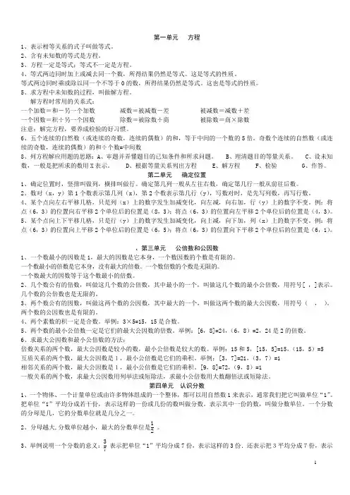 苏教版五年级数学下册知识点