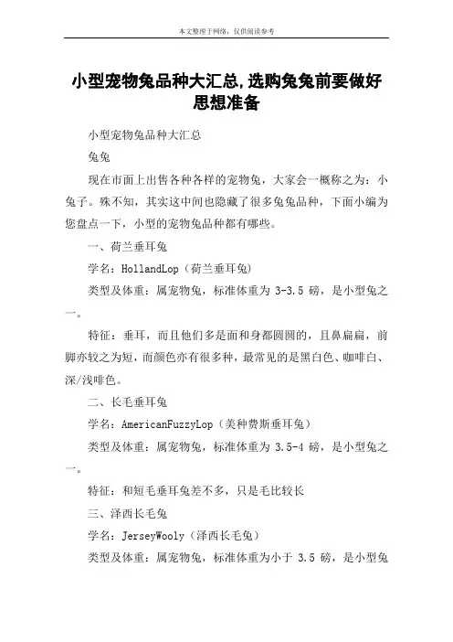 小型宠物兔品种大汇总,选购兔兔前要做好思想准备