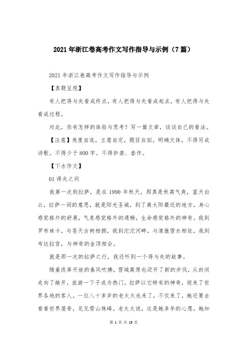 2021年浙江卷高考作文写作指导与示例（7篇）