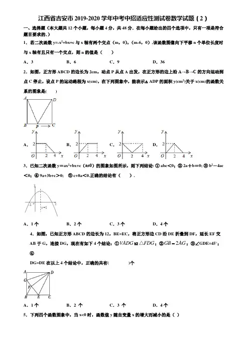 江西省吉安市2019-2020学年中考中招适应性测试卷数学试题(2)含解析