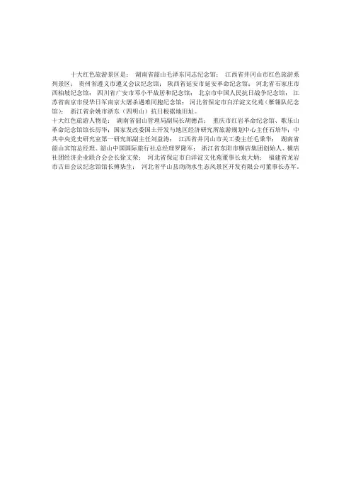 中国红色旅游十大景区