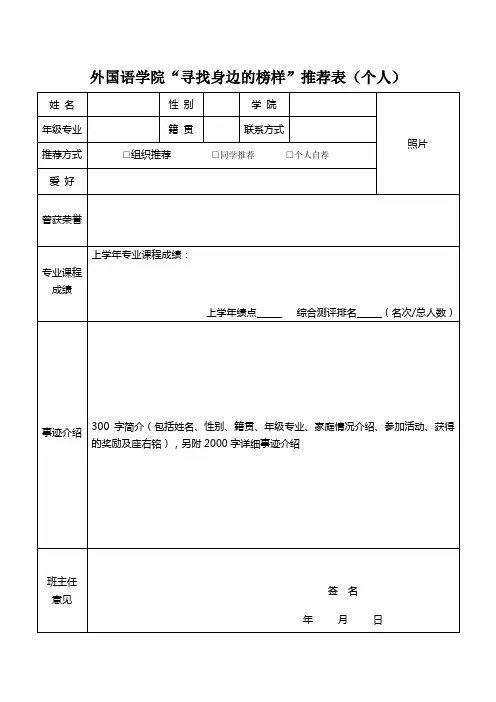 “寻找身边的榜样”推荐表