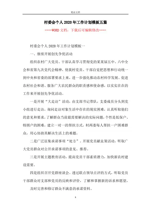 村委会个人2020年工作计划模板五篇