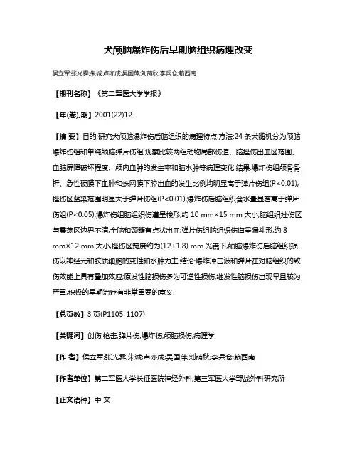 犬颅脑爆炸伤后早期脑组织病理改变