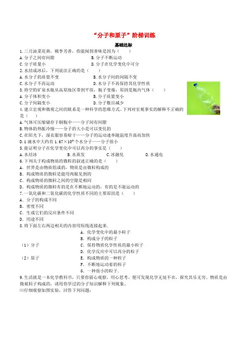 人教版九年级化学上册课题1：分子和原子课时练习含答案
