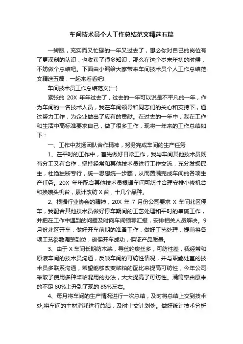 车间技术员个人工作总结范文精选五篇