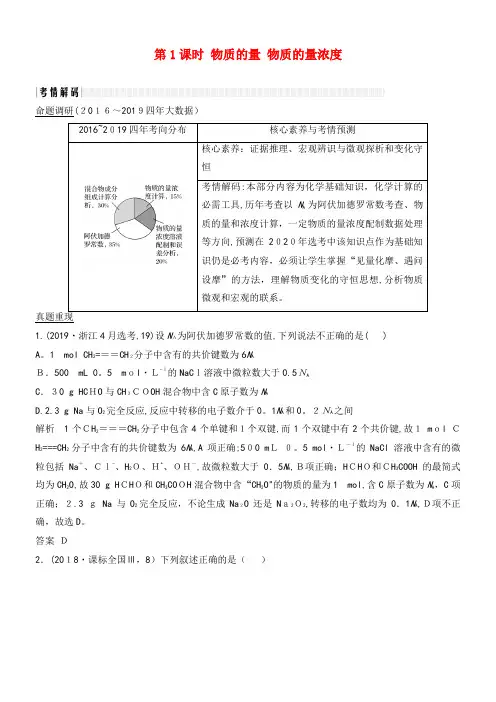 2020版高考化学二轮复习专题二第1课时物质的量物质的量浓度讲义(含解析)(2021-2022学年)