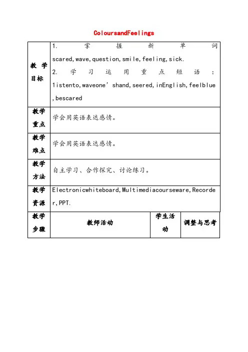 冀教版七年级英语上册Lesson14ColoursandFeelings优质教案(2)