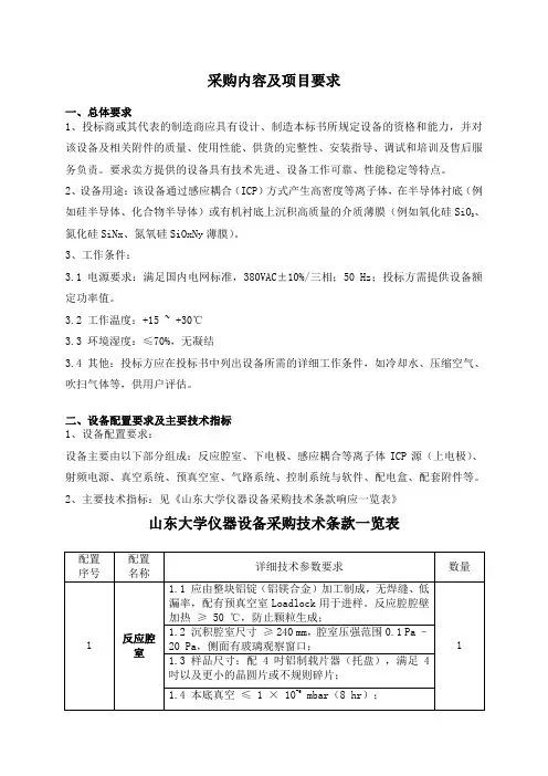 采购内容及项目要求