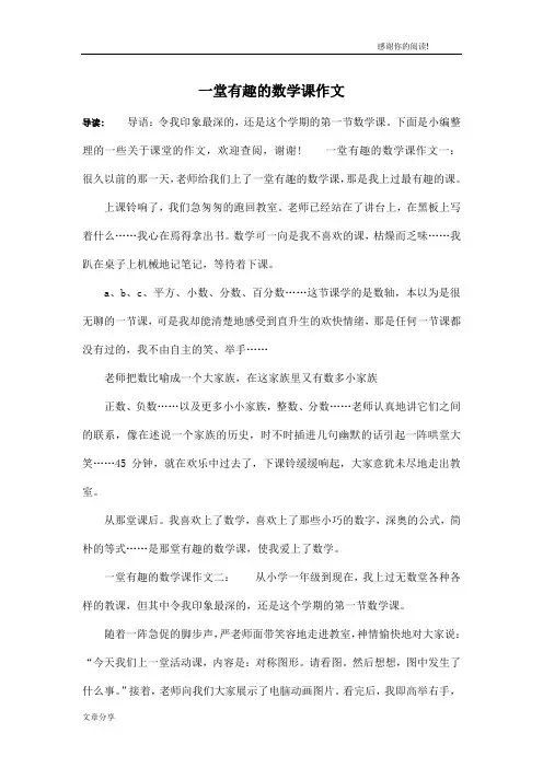 一堂有趣的数学课作文