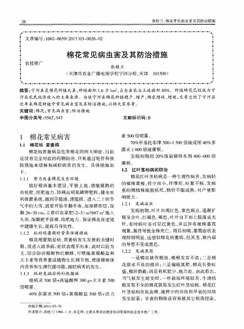 棉花常见病虫害及其防治措施