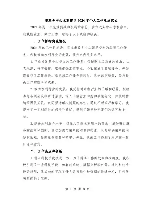 市政务中心水利窗口2024年个人工作总结范文