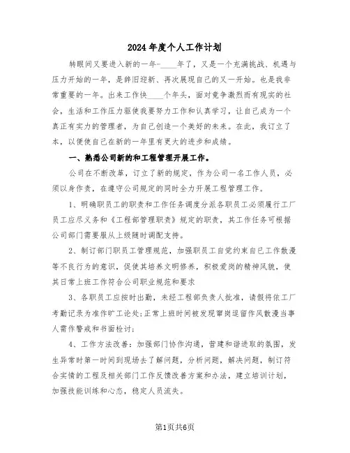 2024年度个人工作计划(三篇)