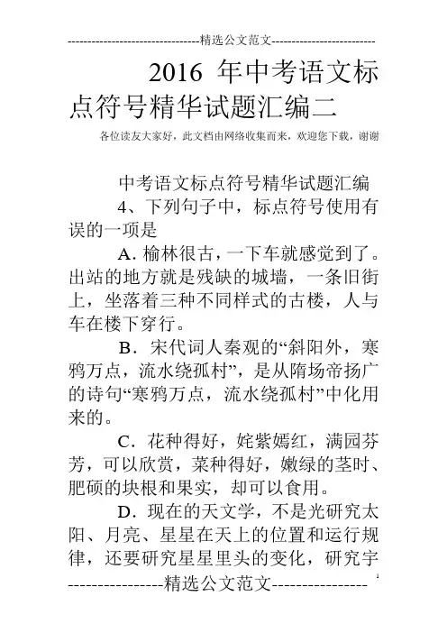 2016年中考语文标点符号精华试题汇编二