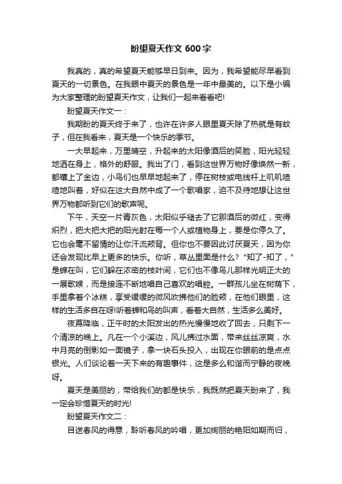 盼望夏天作文600字