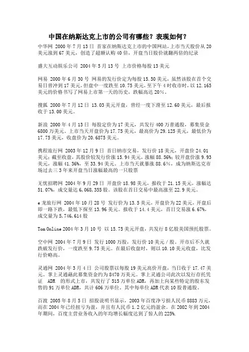 中国在纳斯达克上市的公司有哪些
